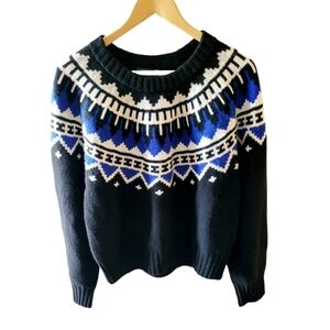 Polo Ralph Lauren Fair Isle Pullover Cashmere Blend Sweater Black Blue and White